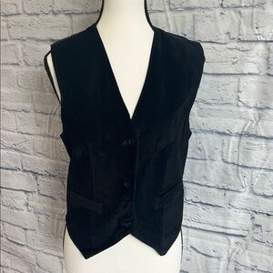 Comint Black Button-Up Vest Leather Front Button Closure Pockets Black Size Med